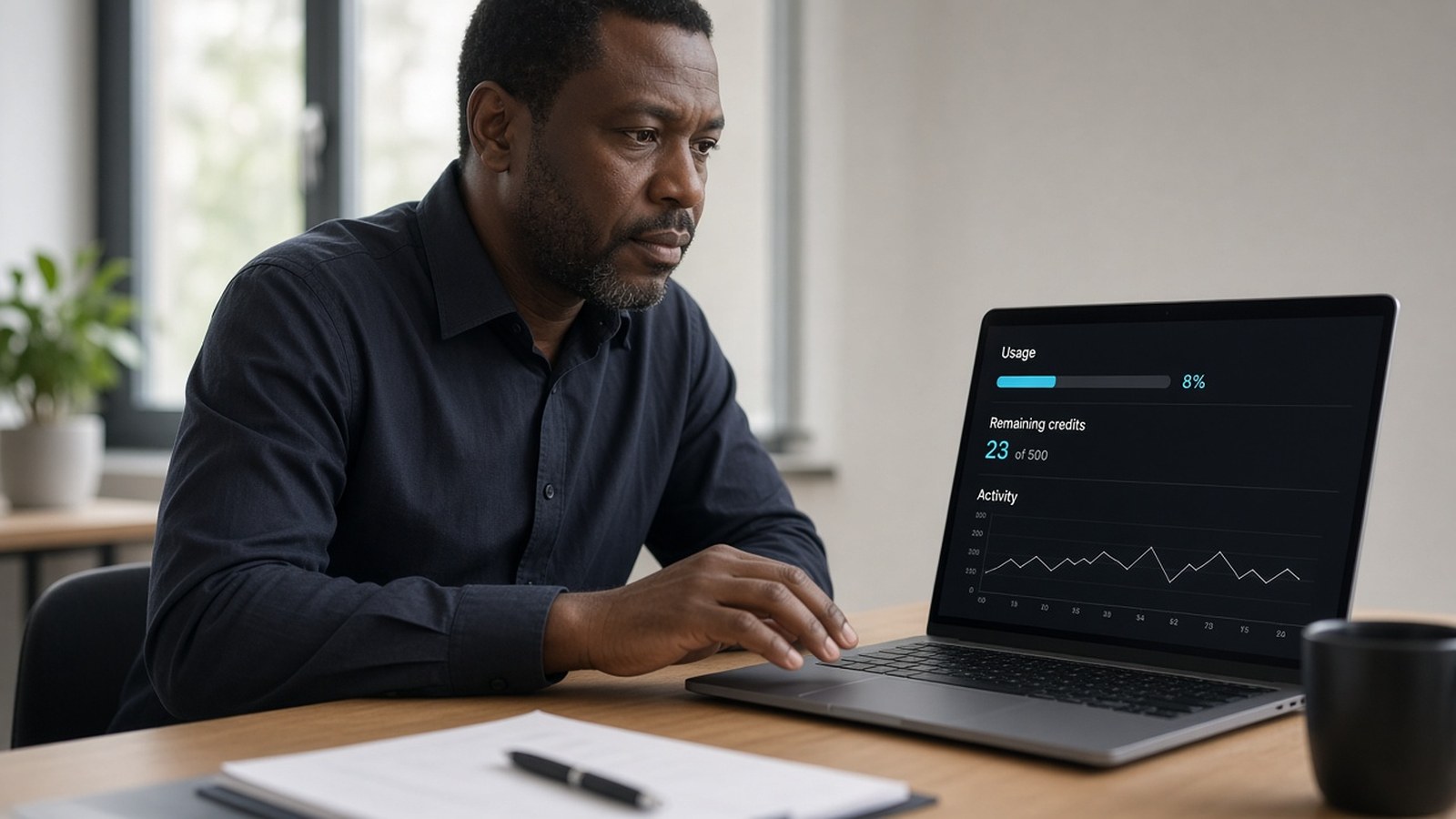 Man watching sparse usage/credits meter before more bot work